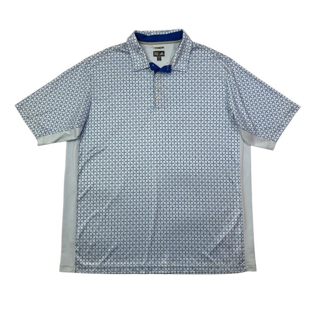 Adidas Polo Shirt Mens Extra Large Blue White Climacool Check Performance Golf